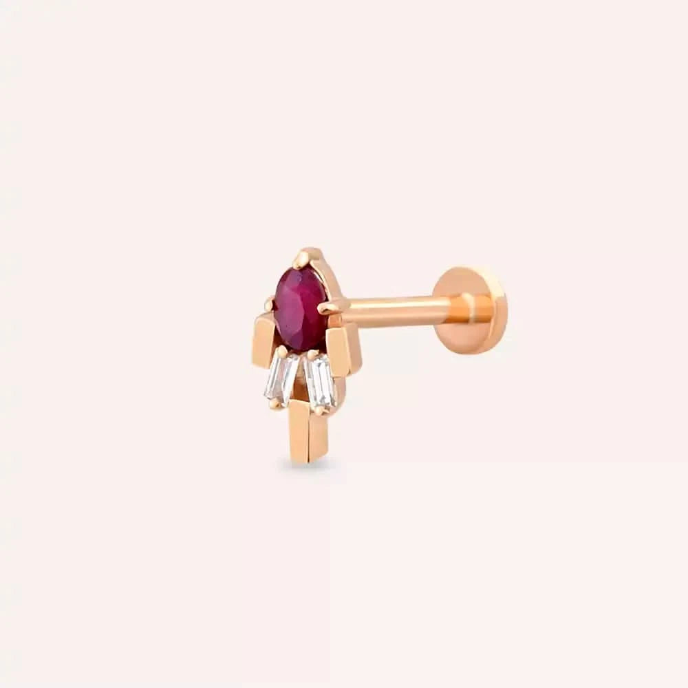 Anie Yakut ve Pırlanta Taşlı Rose Altın Piercing