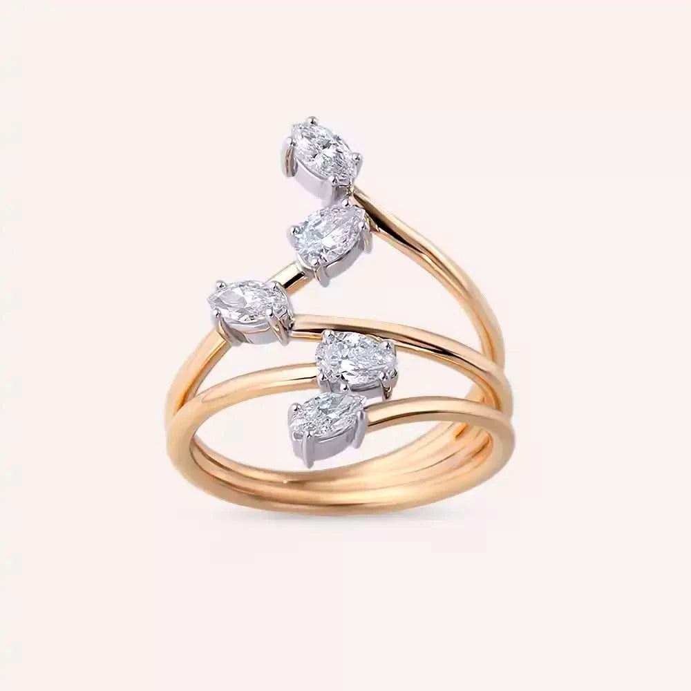 Anther 0.77 CT Markiz ve Damla Kesim Pırlanta Taşlı Rose Altın Yüzük