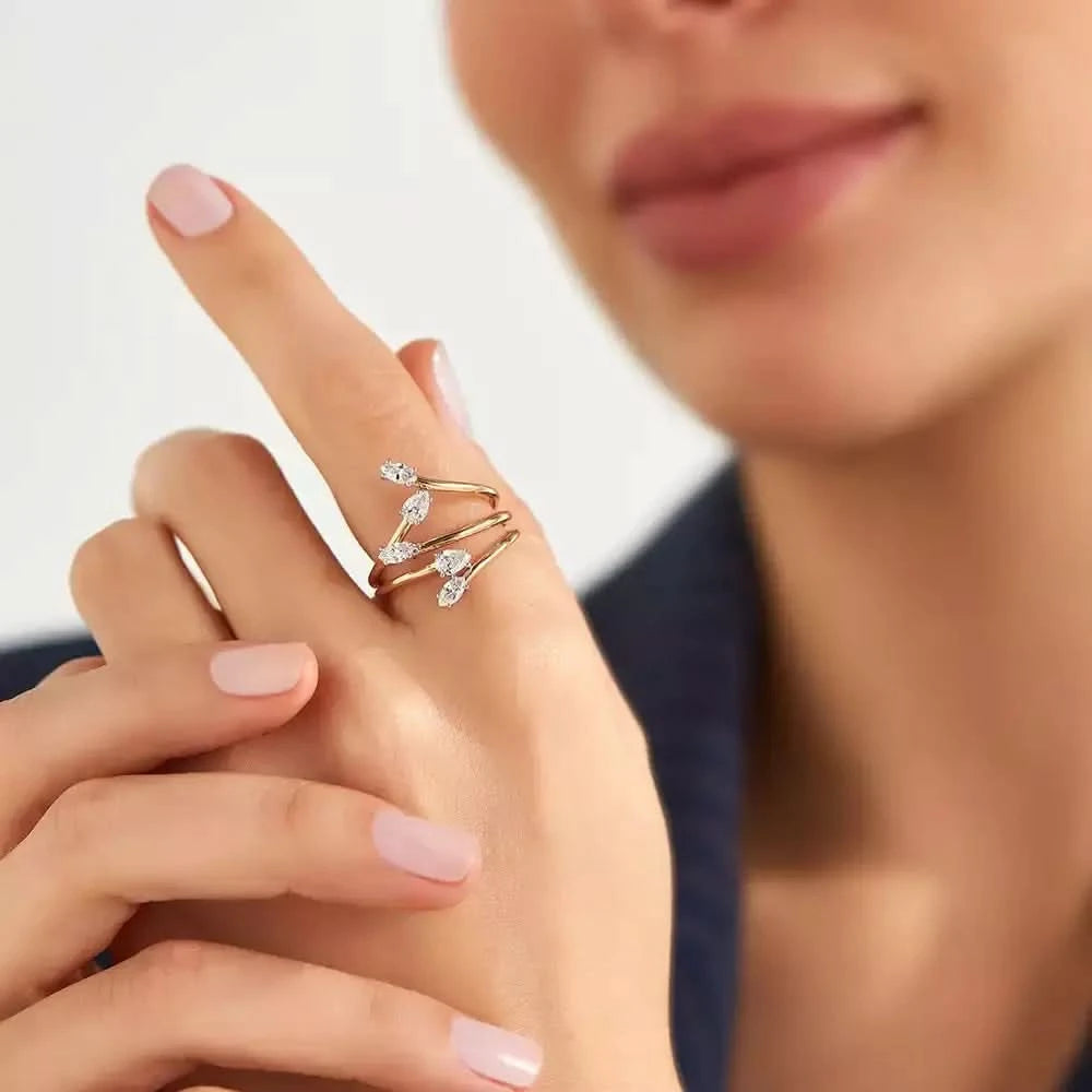 Anther 0.77 CT Markiz ve Damla Kesim Pırlanta Taşlı Rose Altın Yüzük