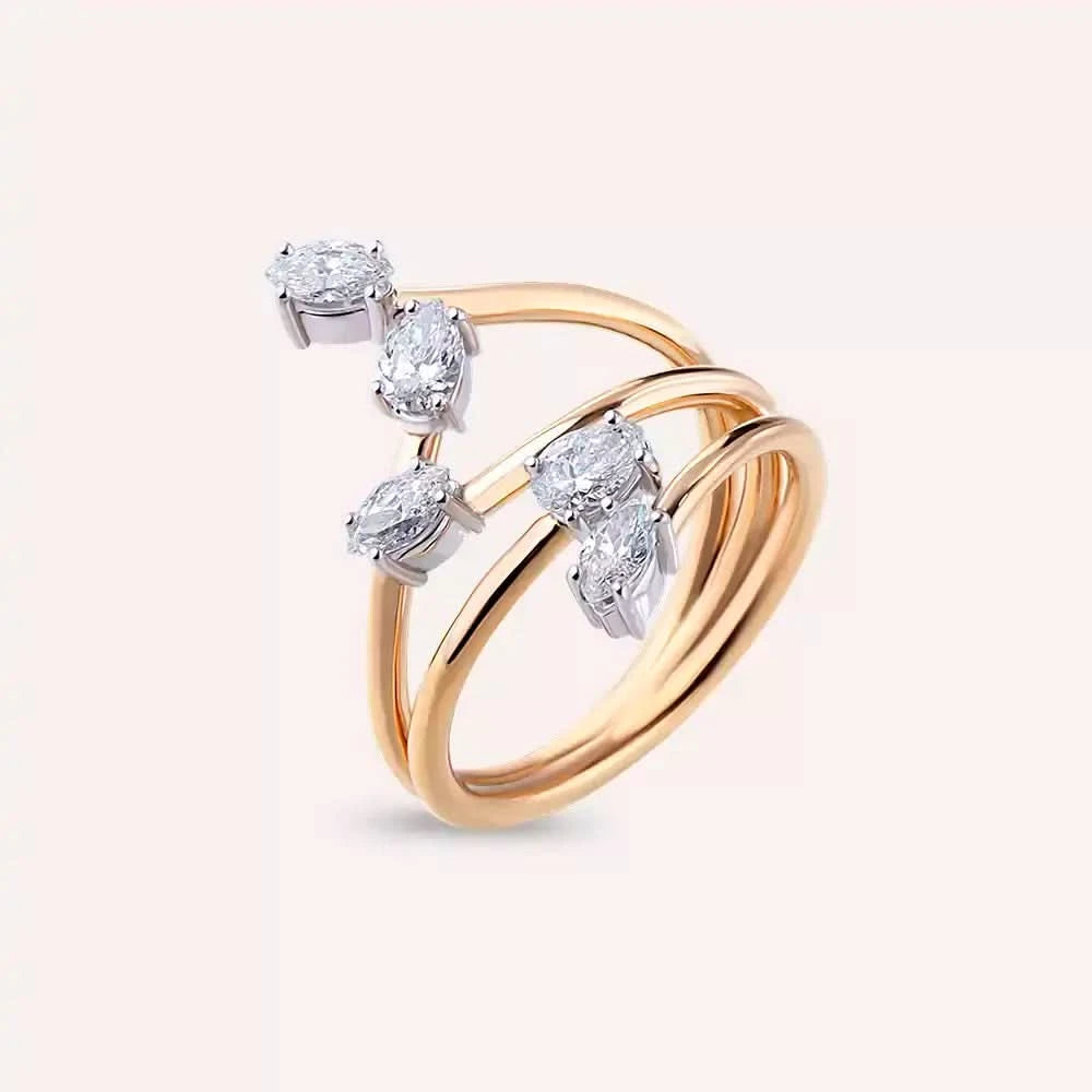 Anther 0.77 CT Markiz ve Damla Kesim Pırlanta Taşlı Rose Altın Yüzük