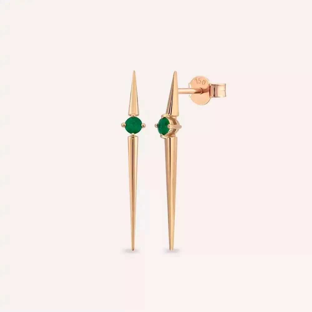 Filo Zümrüt Taşlı Rose Altın Küpe