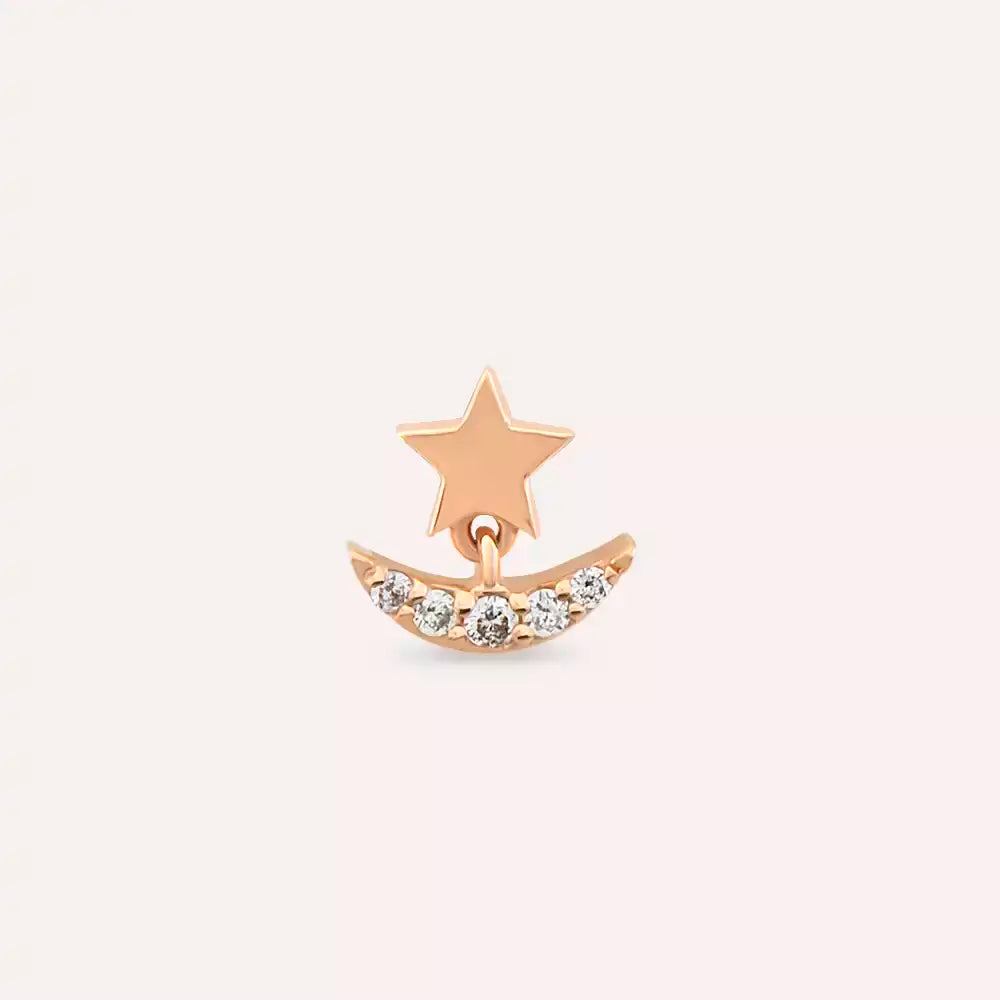 Aster Pırlanta Taşlı Rose Altın Piercing