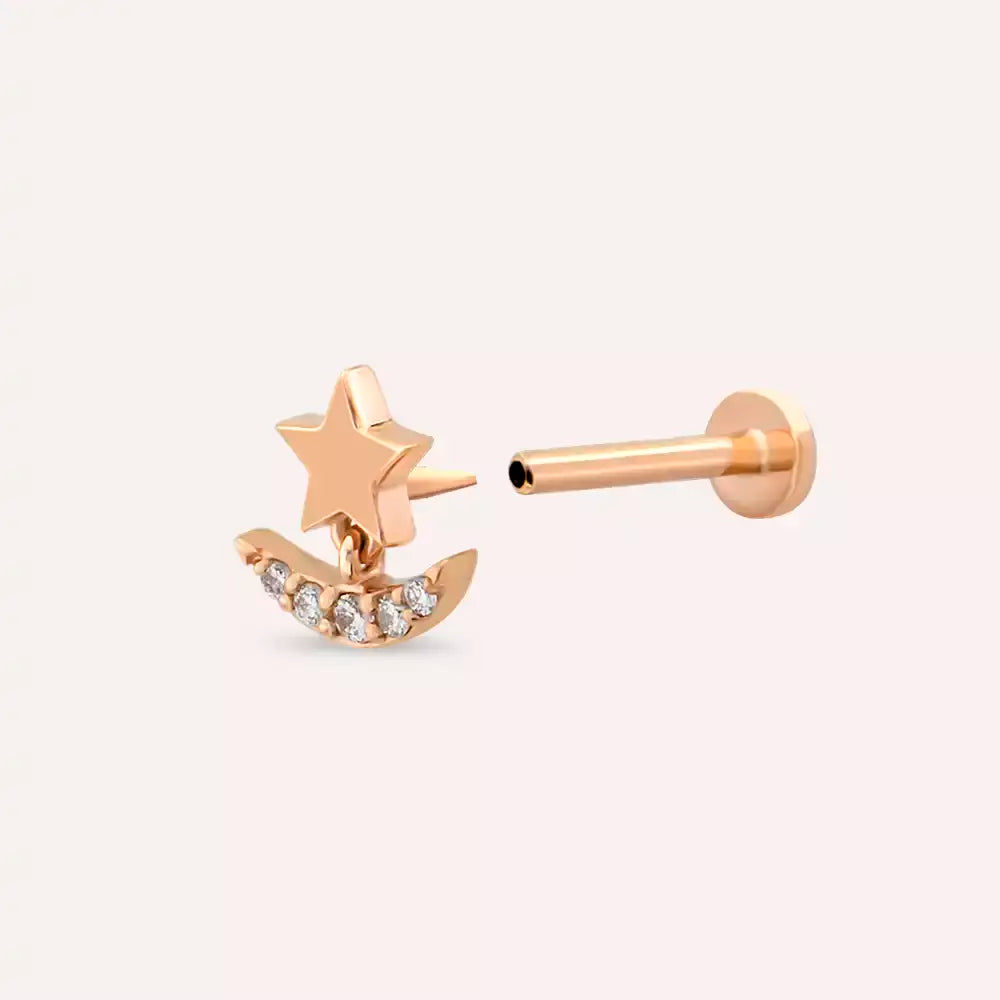 Aster Pırlanta Taşlı Rose Altın Piercing