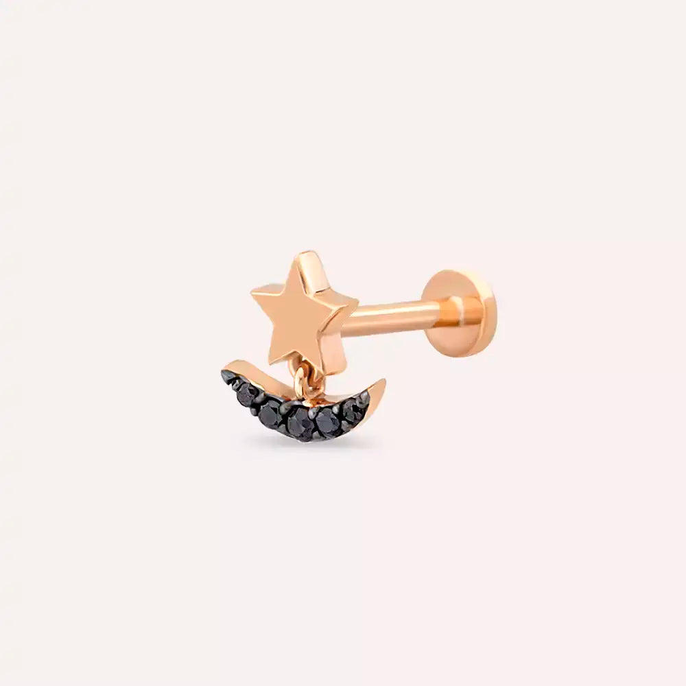 Aster Siyah Pırlanta Taşlı Rose Altın Piercing