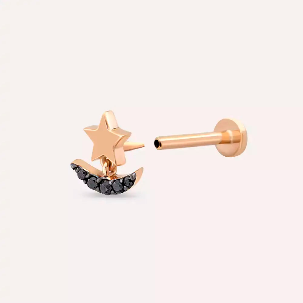 Aster Siyah Pırlanta Taşlı Rose Altın Piercing