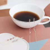 Asteroid Yakut ve Pırlanta Taşlı Rose Altın Baston Küpe