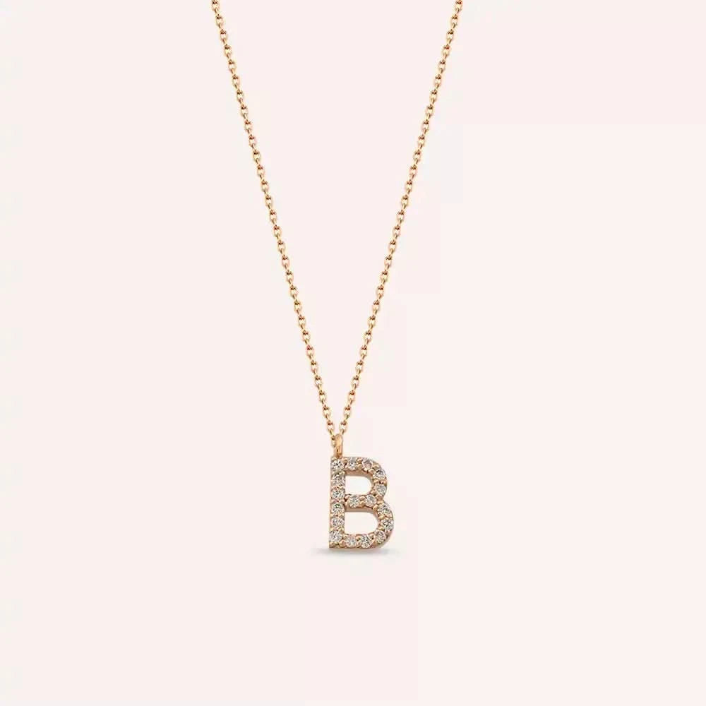 B Harf 0.09 CT Pırlanta Taşlı Rose Altın Kolye