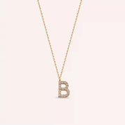 B Harf 0.09 CT Pırlanta Taşlı Rose Altın Kolye