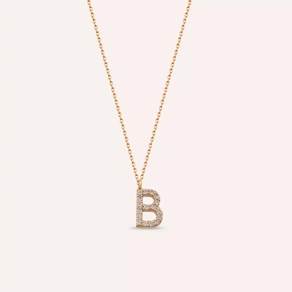 B Harf 0.09 CT Pırlanta Taşlı Rose Altın Kolye