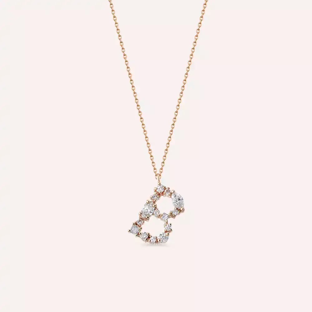 B Harf 0.64 CT Pırlanta Taşlı Rose Altın Kolye