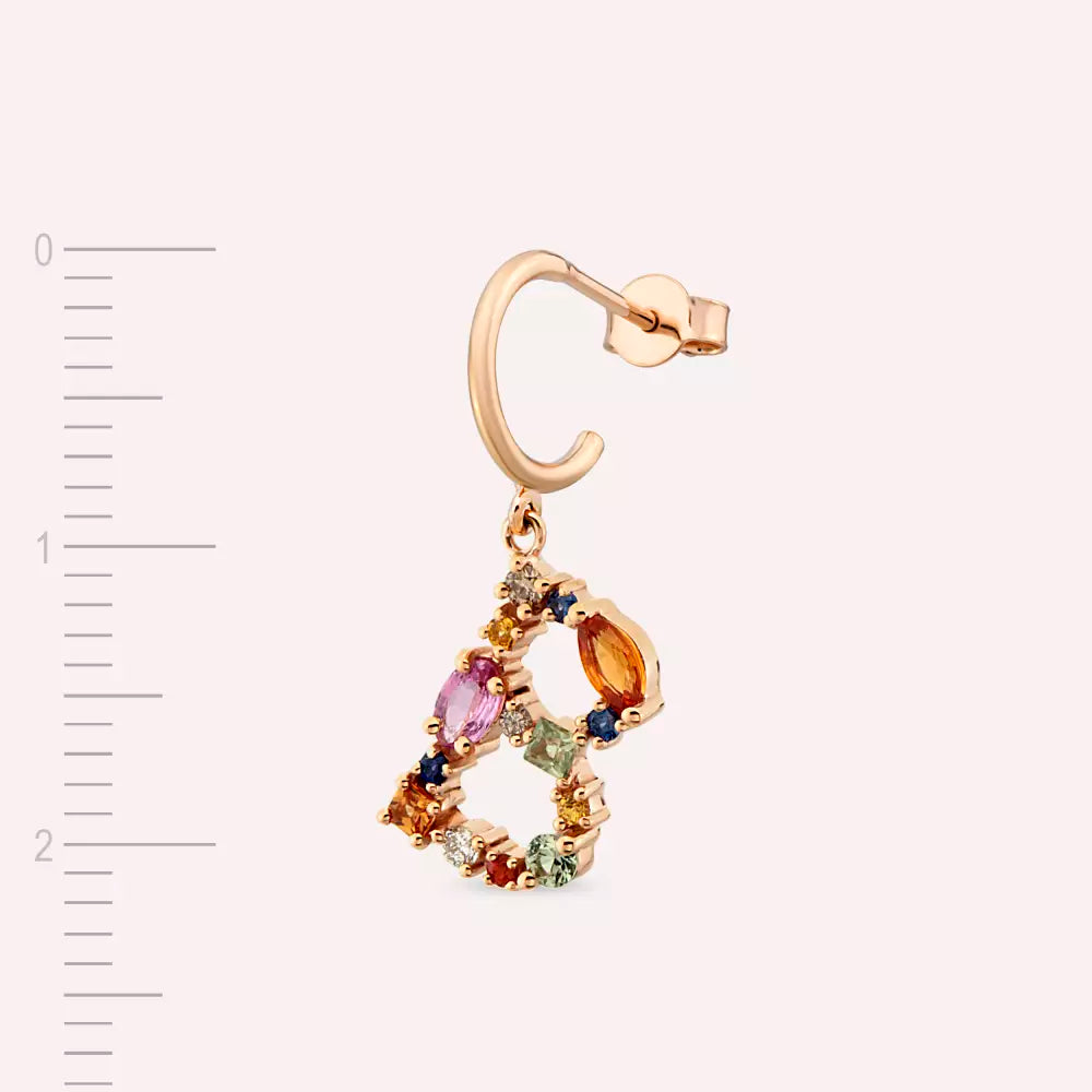 B Harf Multicolor Safir ve Brown Pırlanta Taşlı Tek Küpe