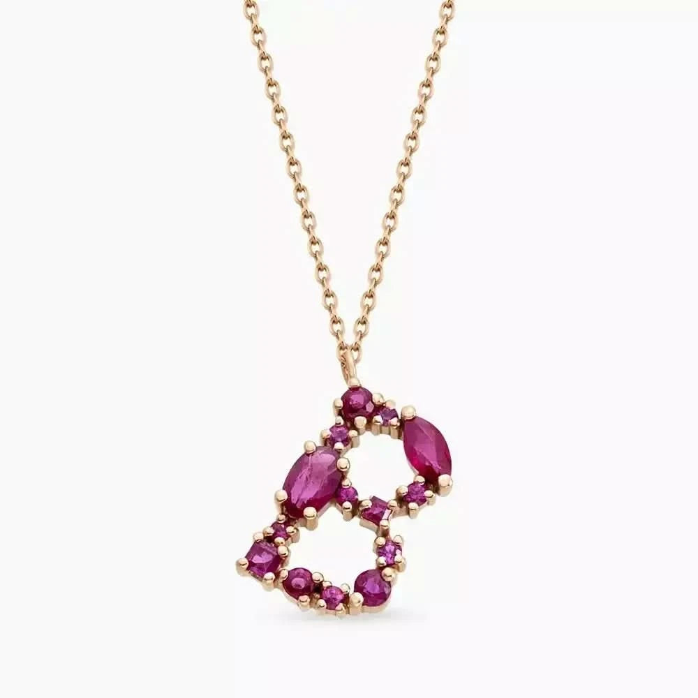 B Harf Yakut Taşlı Rose Altın Kolye