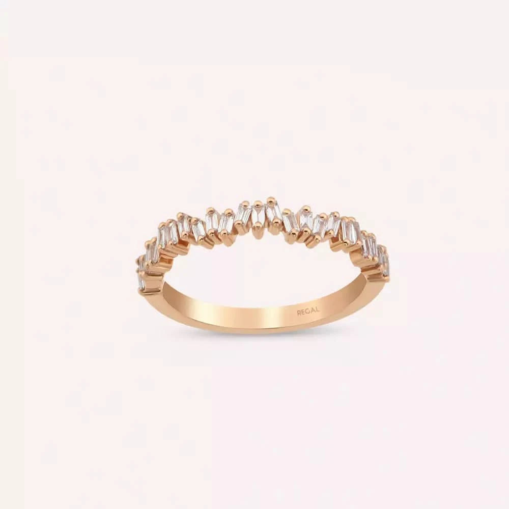 Baget Kesim Pırlanta Taşlı Rose Altın Yarımtur Yüzük