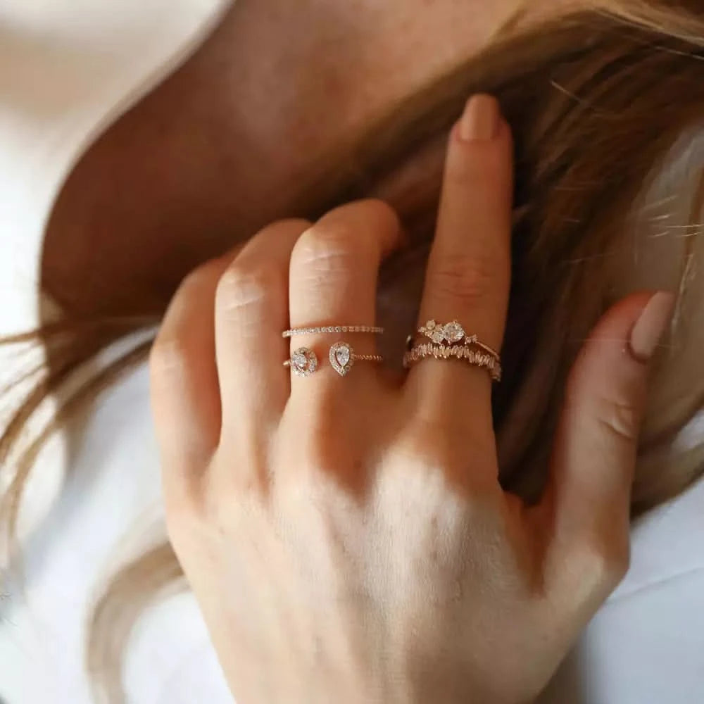 Baget Kesim Pırlanta Taşlı Rose Altın Yarımtur Yüzük