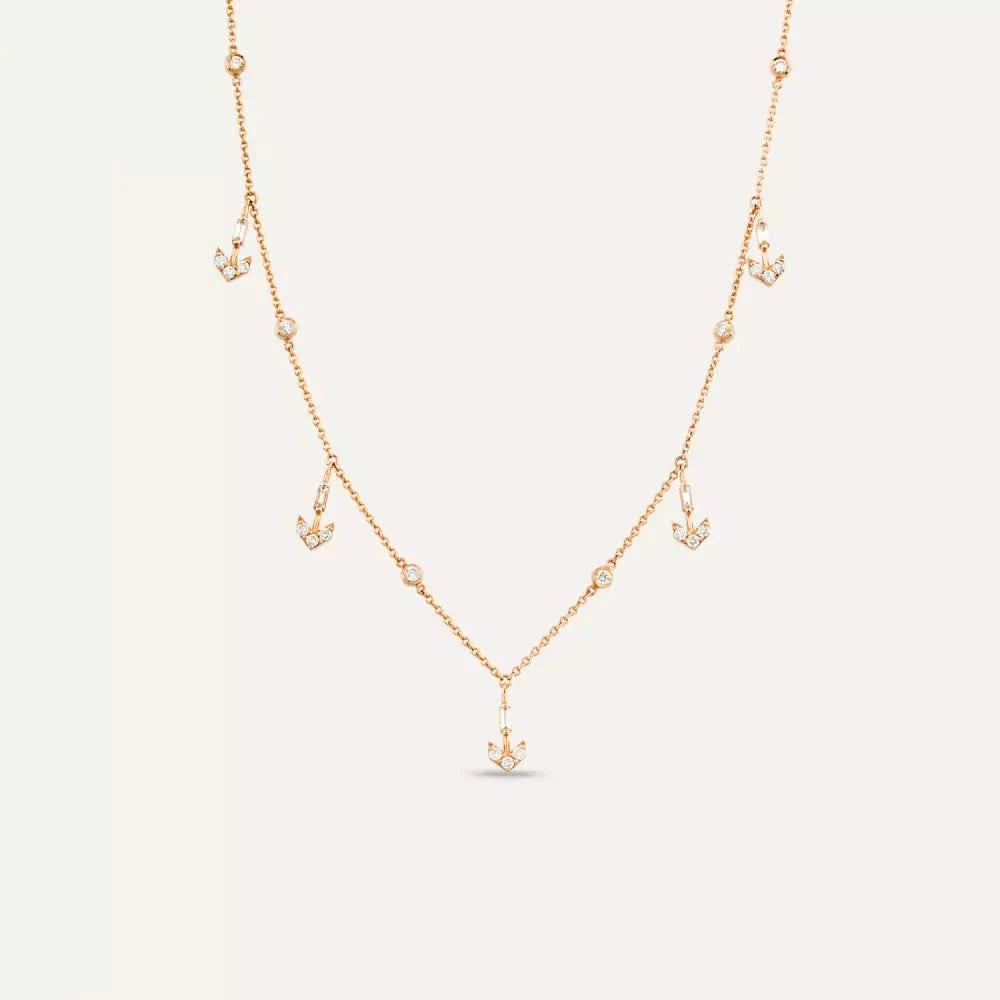 Barb II Baget Kesim Pırlanta Taşlı Rose Altın Kolye