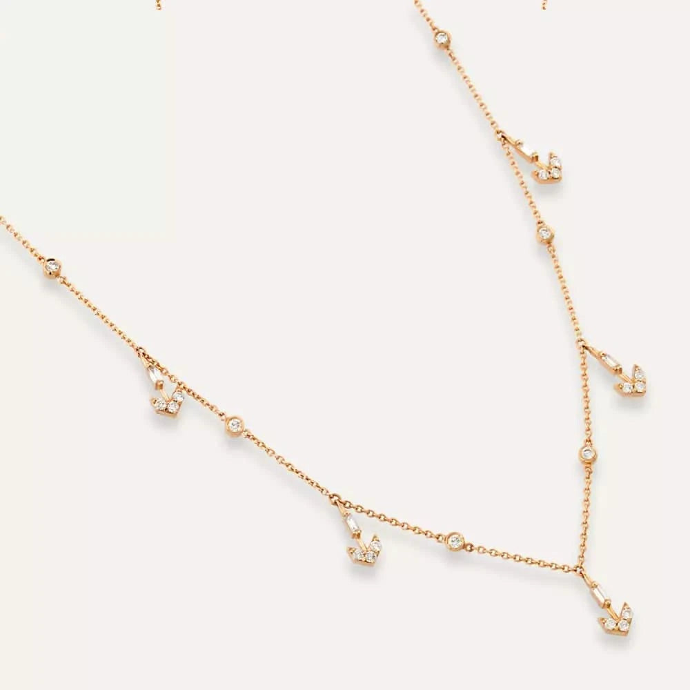 Barb II Baget Kesim Pırlanta Taşlı Rose Altın Kolye