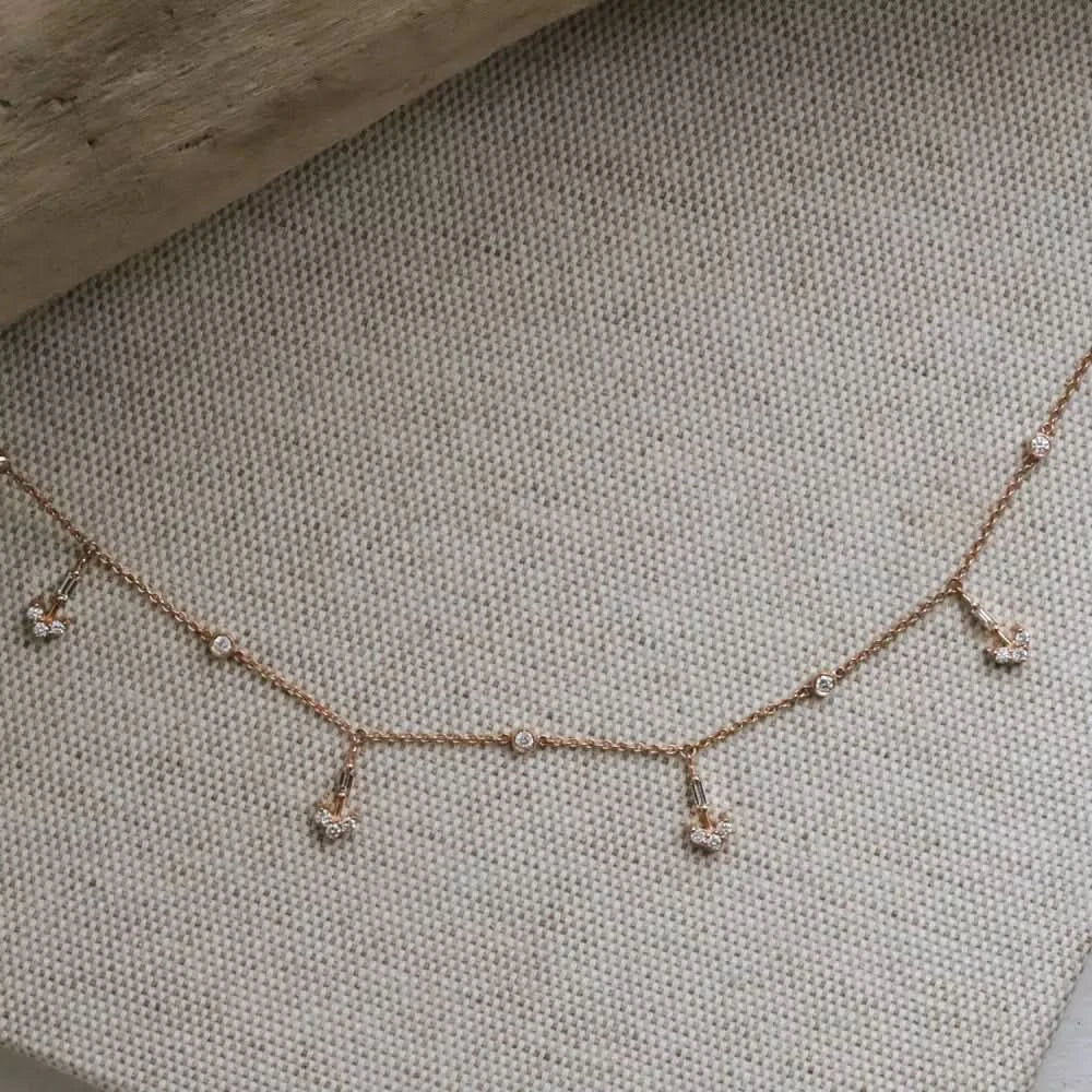 Barb II Baget Kesim Pırlanta Taşlı Rose Altın Kolye