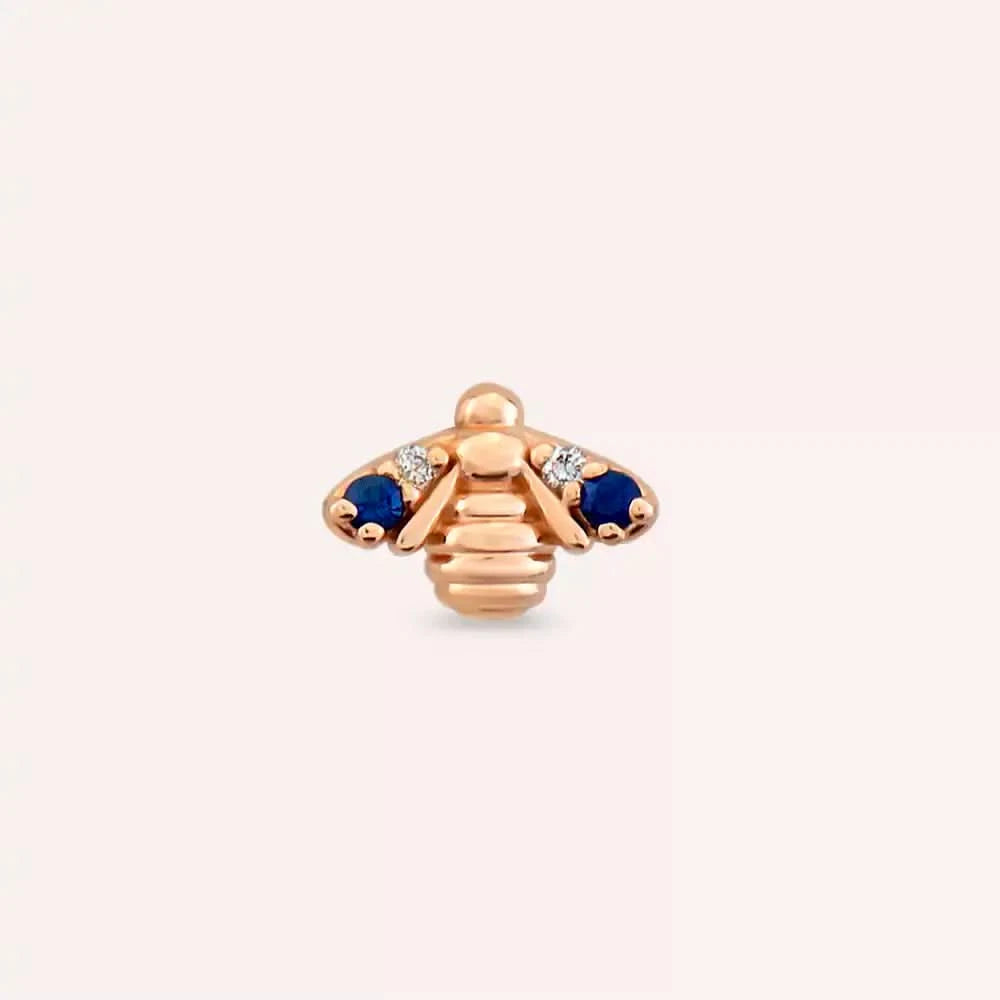 Bee Blue Safir ve Pırlanta Taşlı Rose Altın Piercing