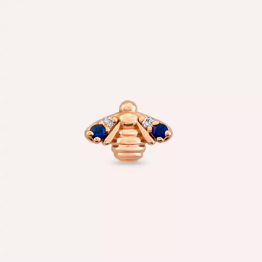 Bee Blue Safir ve Pırlanta Taşlı Rose Altın Piercing