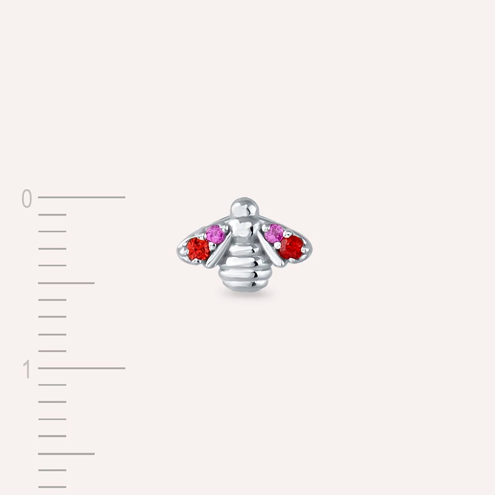 Bee Multicolor Safir Taşlı Beyaz Altın Küpe
