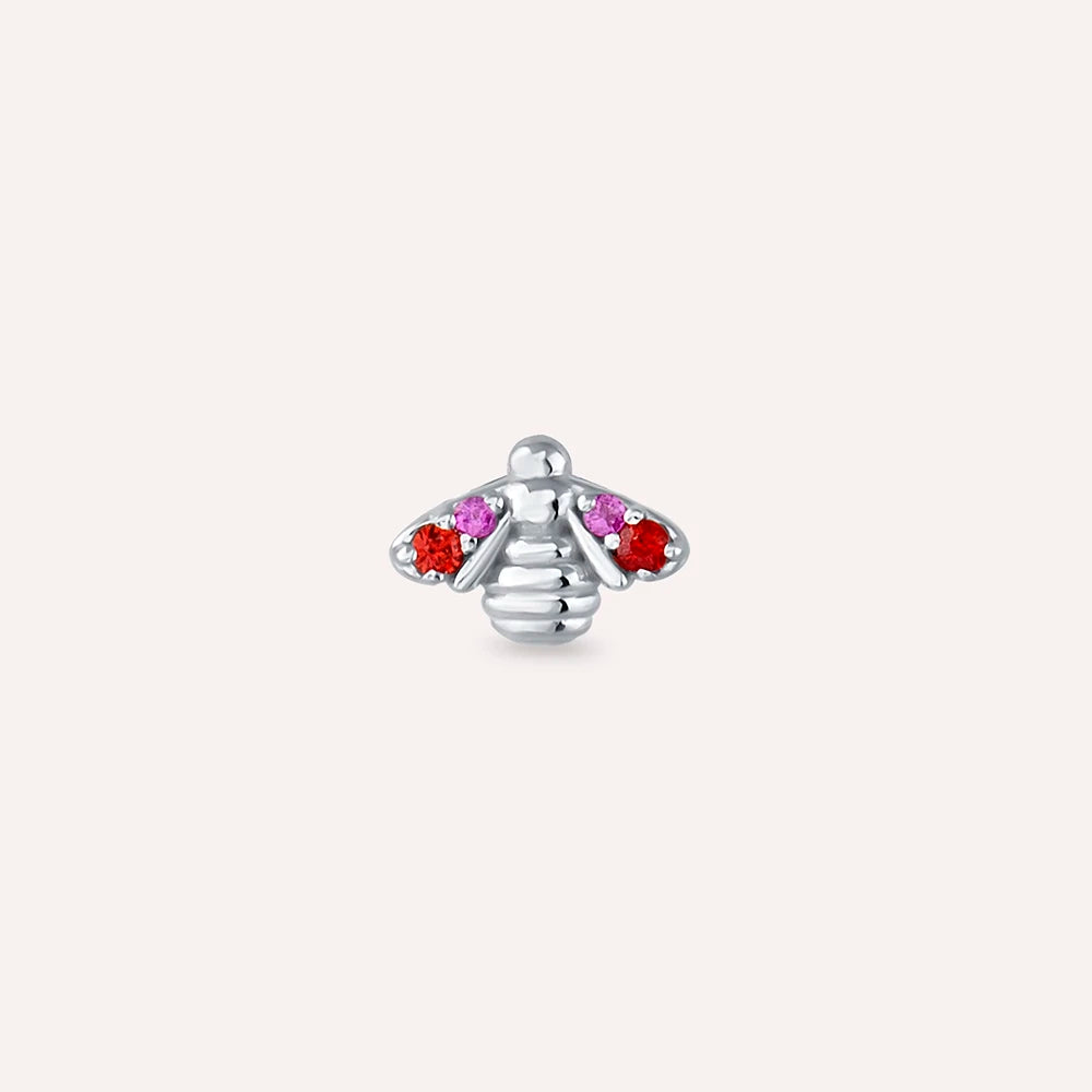 Bee Multicolor Safir Taşlı Beyaz Altın Küpe