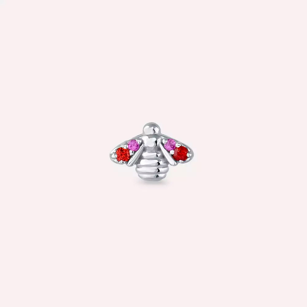 Bee Multicolor Safir Taşlı Beyaz Altın Küpe