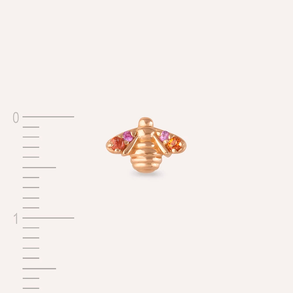 Bee Multicolor Safir Taşlı Rose Altın Küpe