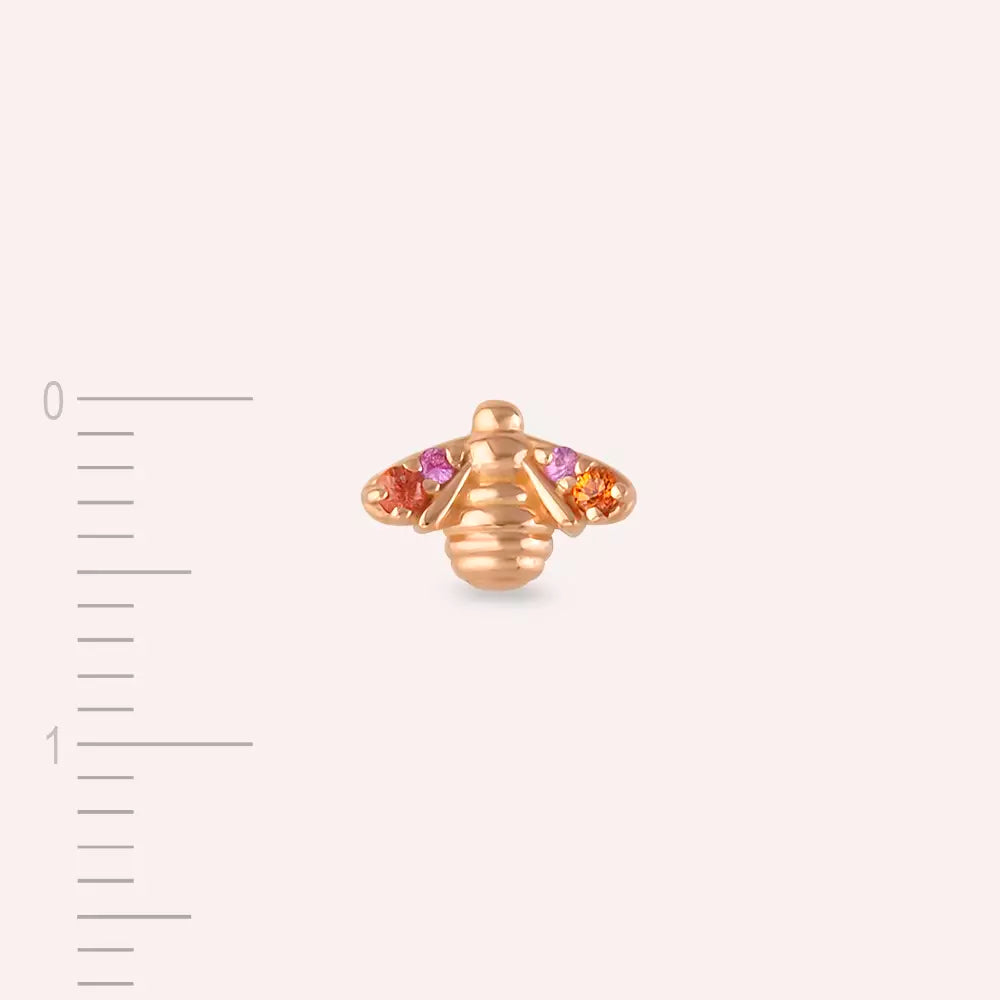 Bee Multicolor Safir Taşlı Rose Altın Tek Küpe