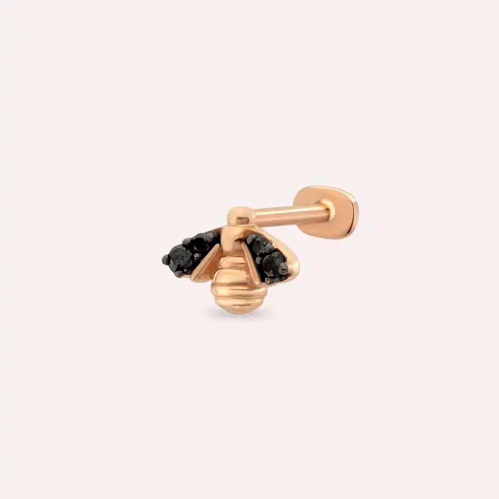 Bee Siyah Pırlanta Taşlı Rose Altın Piercing