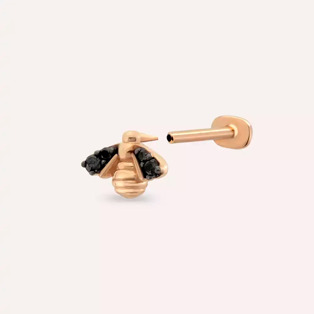 Maya Siyah Pırlanta Taşlı Rose Altın Piercing
