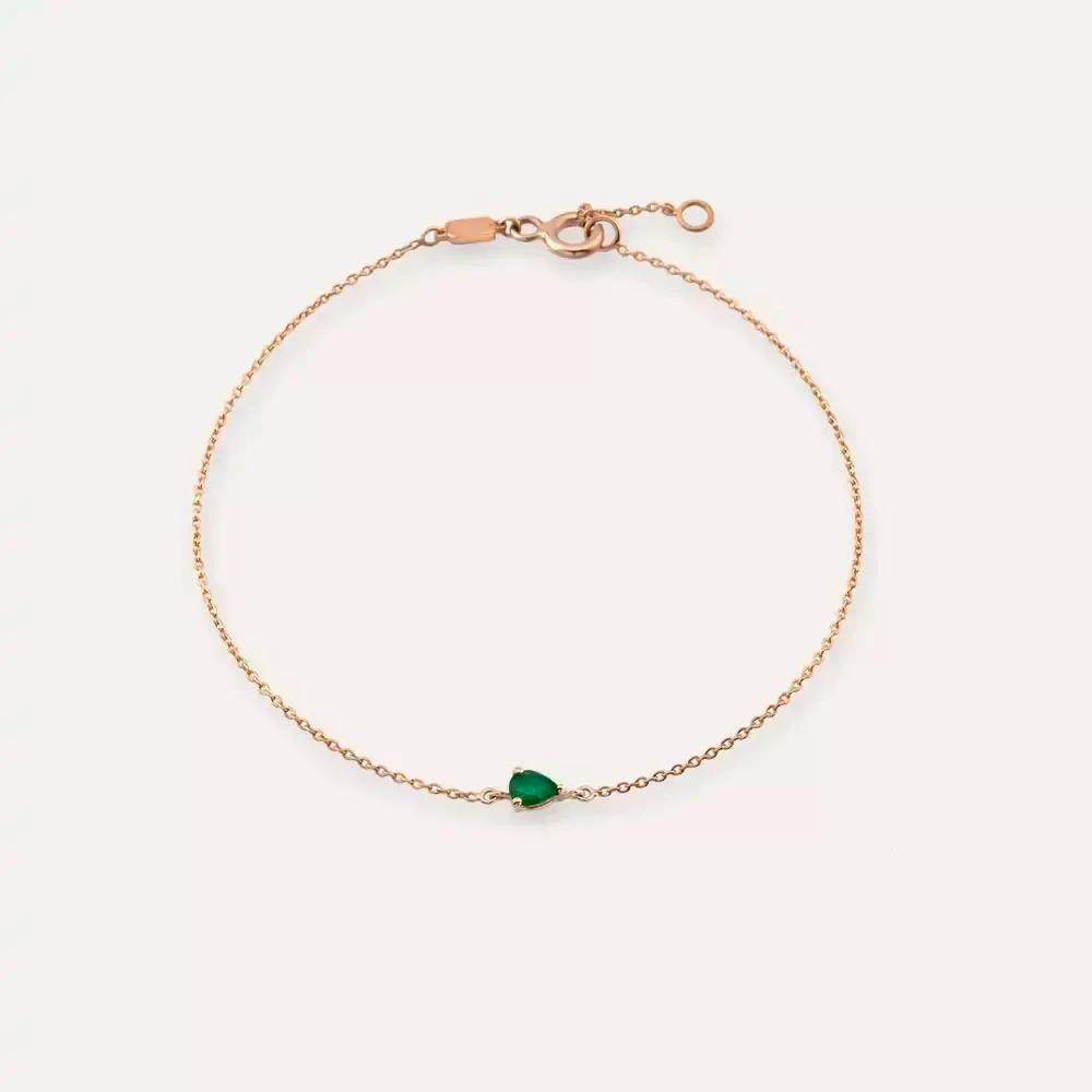 Bella Zümrüt Taşlı Rose Altın Bileklik