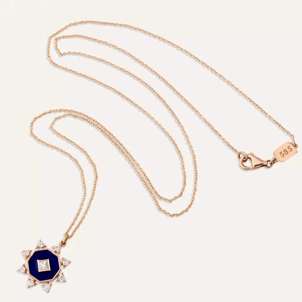 Bellatris Pırlanta Taşlı ve Lacivert Mineli Kolye