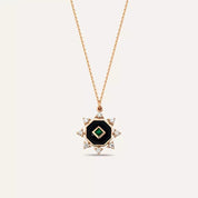 Bellatris Zümrüt ve Pırlanta Taşlı Siyah Mineli Rose Altın Kolye