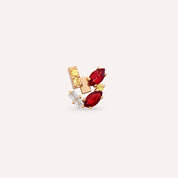 Berry Red Safir ve Baget Pırlanta Taşlı Rose Altın Tek Küpe
