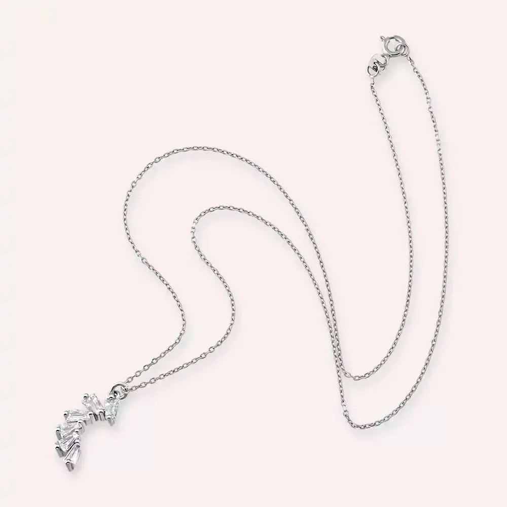 Bevel Pırlanta Taşlı Beyaz Altın Kolye