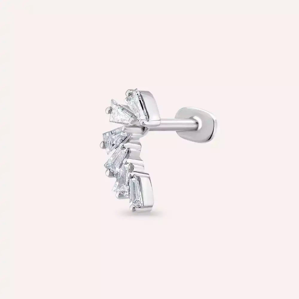 Bevel Pırlanta Taşlı Beyaz Altın Piercing