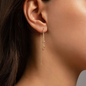 Üç Adet Renkli Uçları Dorika Top Sallantılı Zincir Tek Altın Küpe