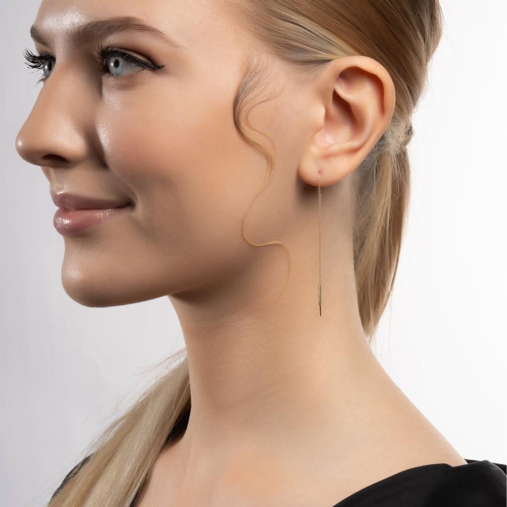 Zincir Tek Sallantılı Altın Küpe