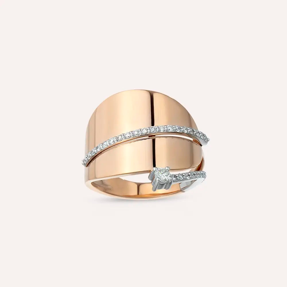 Bia 0.32 CT Pırlanta Taşlı Rose Altın Yüzük