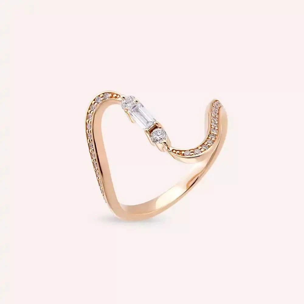 Birdie 0.40 CT Baget Pırlanta Taşlı Rose Altın Yüzük