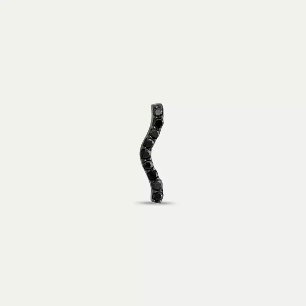 Black Crimp Siyah Pırlanta Taşlı Tek Küpe