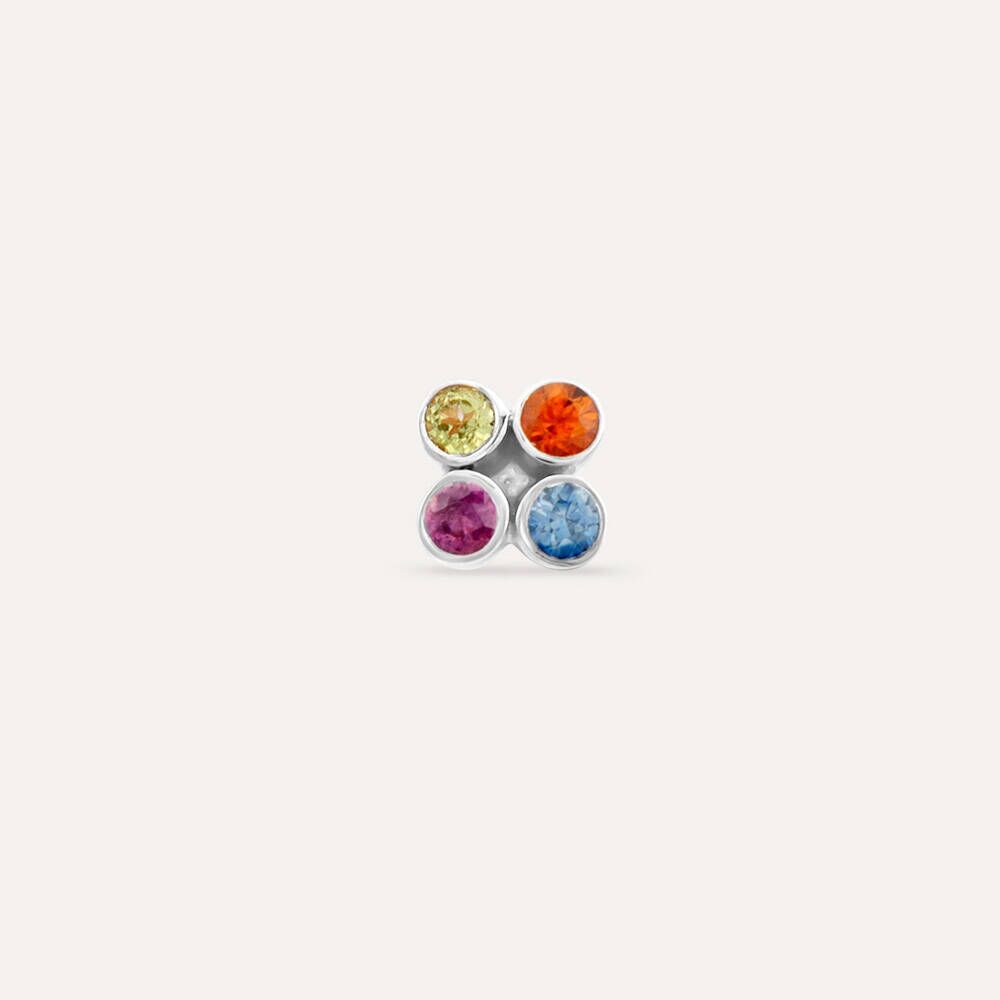 Bliss Frame Multicolor Safir Taşlı Beyaz Altın Tek Küpe
