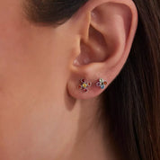 Dots Frame Multicolor Safir Taşlı Beyaz Altın Tek Küpe