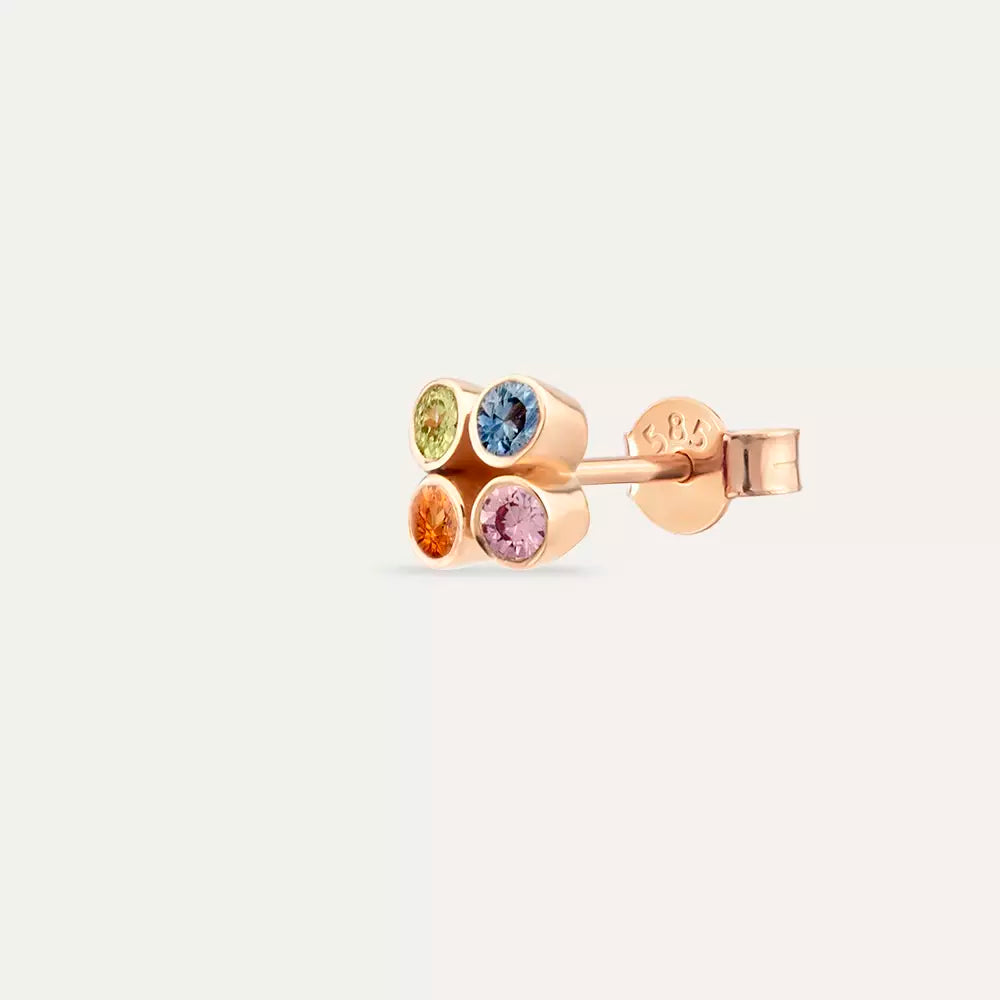 Dots Frame Multicolor Safir Taşlı Rose Altın Tek Küpe