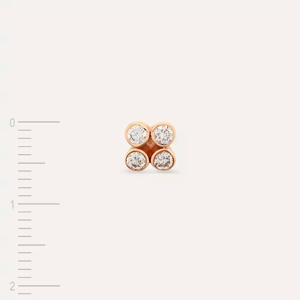 Dots Frame Pırlanta Taşlı Rose Altın Tek Küpe