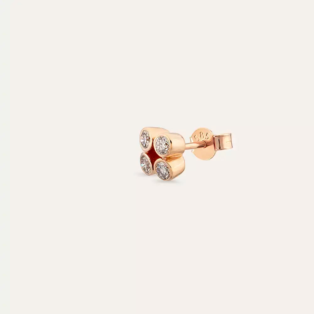 Dots Frame Pırlanta Taşlı Rose Altın Tek Küpe