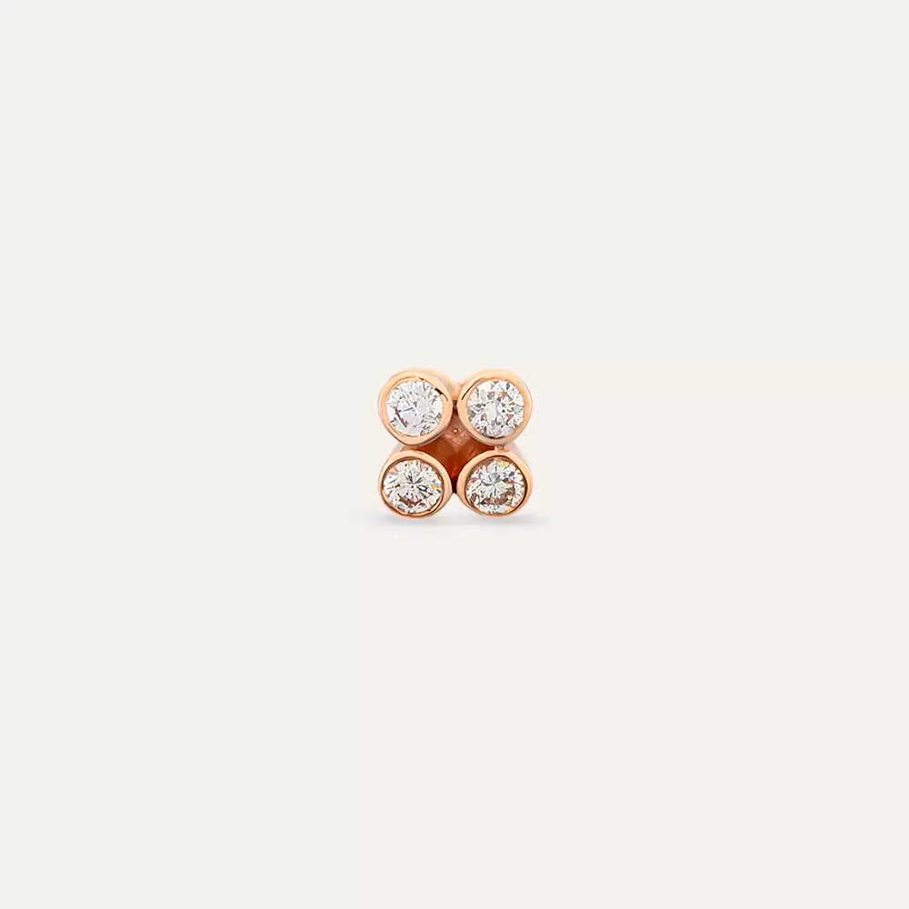 Dots Frame Pırlanta Taşlı Rose Altın Tek Küpe