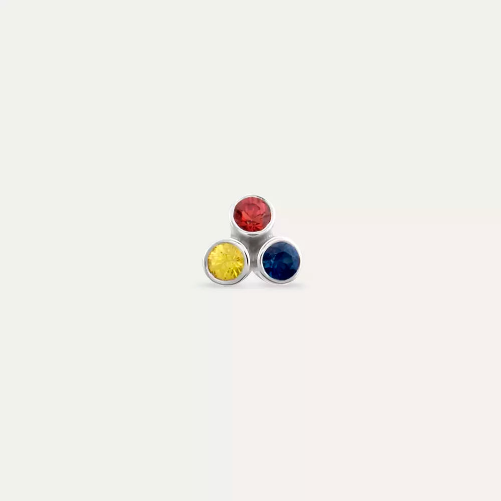 Blissy Red, Blue, Yellow Safir Taşlı Beyaz Altın Tek Küpe