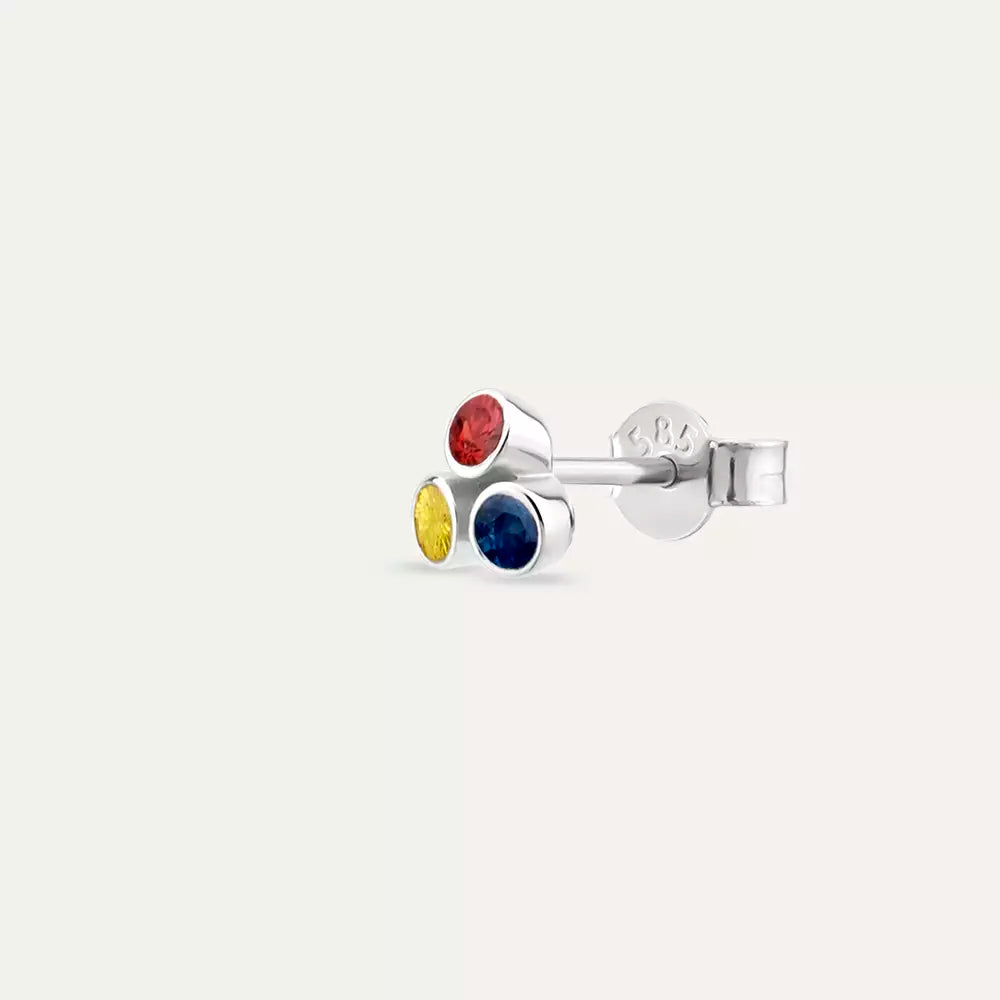 Blissy Red, Blue, Yellow Safir Taşlı Beyaz Altın Tek Küpe