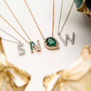 Blob Damla Kesim Zümrüt ve Pırlanta Taşlı Rose Altın Kolye